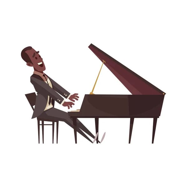 Ευτυχισμένος Αρσενικό Μουσικό Τζαζ Παίζει Πιάνο Εικονογράφηση Διάνυσμα Κινουμένων Σχεδίων — Διανυσματικό Αρχείο