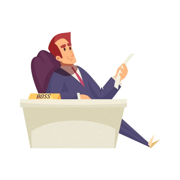 Male Boss Relaxing His Workplace Cartoon Vector Illustration — Stock Vector