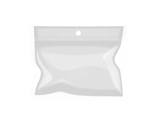 Ρεαλιστική Λευκή Πλαστική Τσάντα Πακέτο Έναντι Λευκό Φόντο Διανυσματική Απεικόνιση — Διανυσματικό Αρχείο