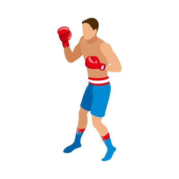 Boxer Maschio Carattere Isometrico Sfondo Bianco Vettoriale Illustrazione — Vettoriale Stock