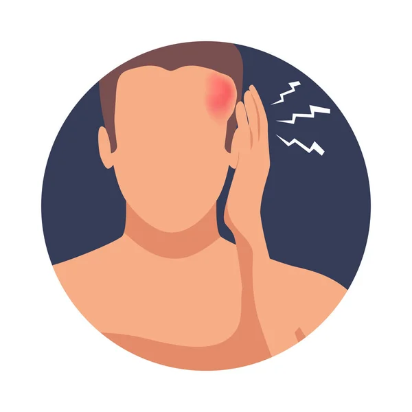 Man Suffering Headache Head Injury Flat Icon Vector Illustration — Stock Vector