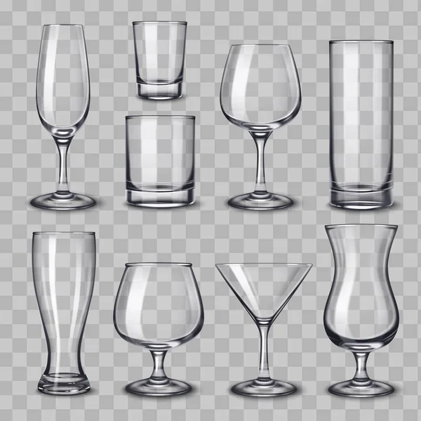 Alcol Bevande Bicchieri Realistico Set Con Isolati Bicchieri Vuoti Varie — Vettoriale Stock