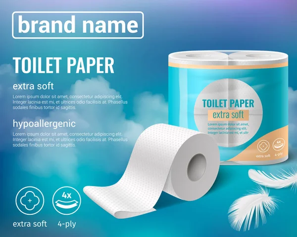 Tuvalet kağıdı mutfak havluları gerçekçi reklam arkaplanlarını metin ve bulutların arkaplan vektör illüstrasyonlarıyla sarar