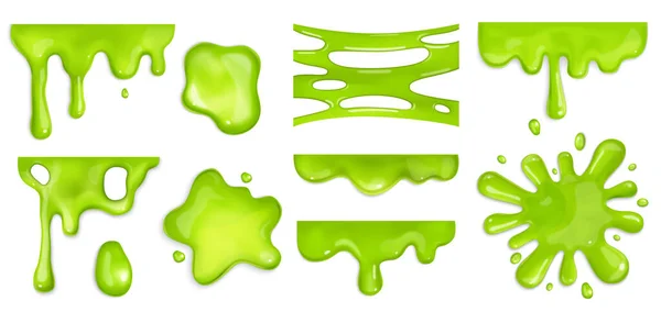 Realistické Zelené Sliz Cákance Bílém Pozadí Izolované Vektorové Ilustrace — Stockový vektor