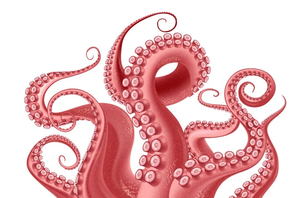 Fragmento Abstracto Pulpo Rojo Con Tentáculos Retorcidos Con Ventosas Fondo — Vector de stock
