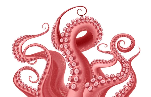 Frammento Astratto Polpo Rosso Con Tentacoli Contorti Con Ventose Sfondo — Vettoriale Stock