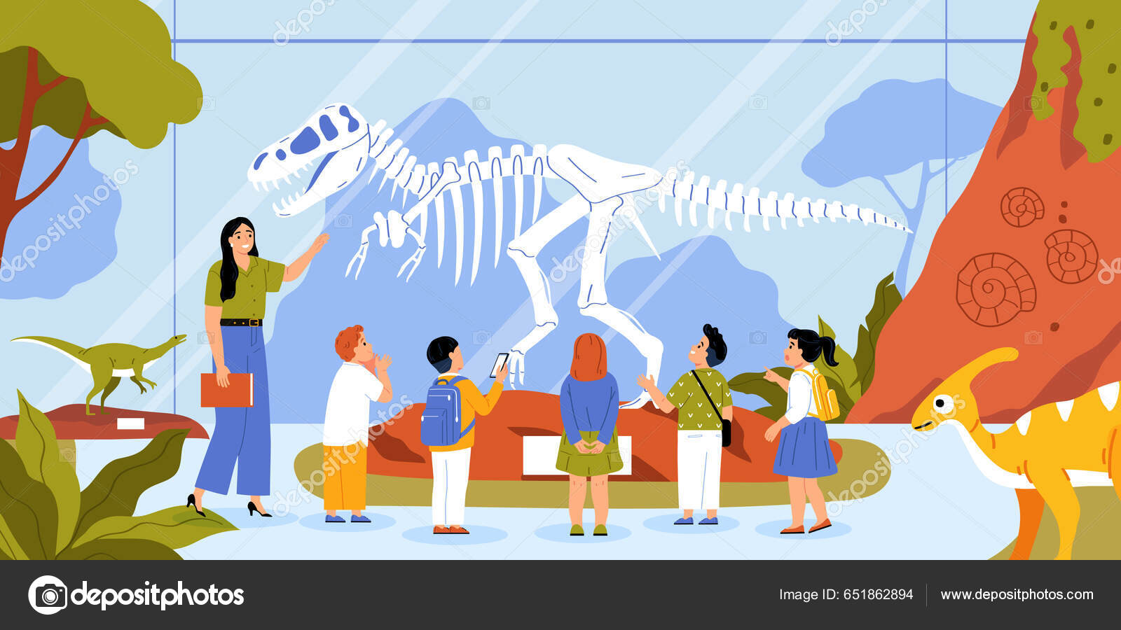 Guide Excursion Background Archeology Museum Symbols Flat Vector ...