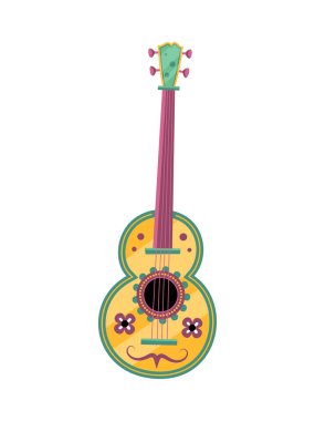 Süslü düz vektör resimli renkli ukulele gitar