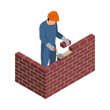 Tuğla döşeyen Isometric oluşturucu 3d vektör illüstrasyonu