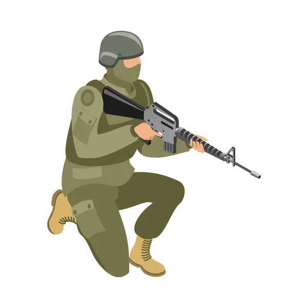 Forças Especiais Militar Homem Com Rifle Assalto Isométrico Ícone Vetor — Vetor de Stock