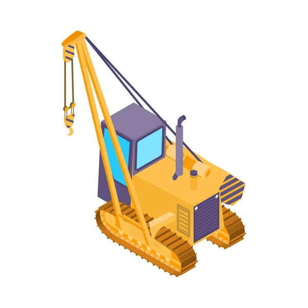 Isometric Yellow Crane Crawler White Background Vector Illustration — Stock Vector