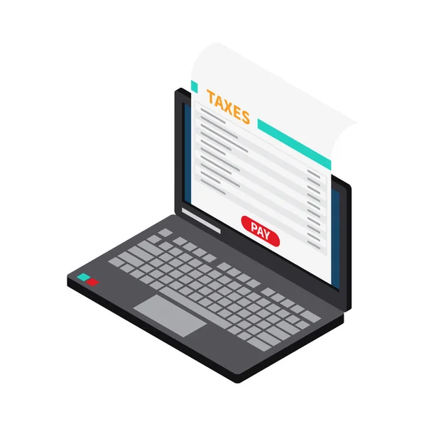 Laptop Izometrik Ikon Vektör Illüstrasyonunda Çevrimiçi Vergi Ödemesi — Stok Vektör