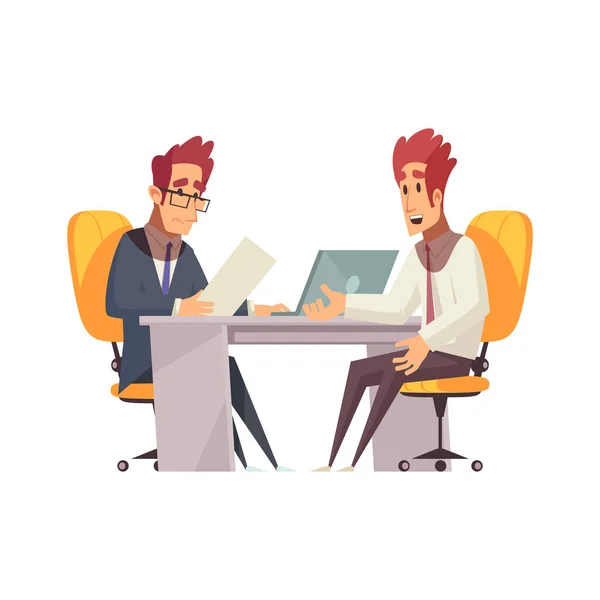 Job Candidate Being Interviewed Disappointed Recruiter Looking His Cartoon Vector — Stock Vector