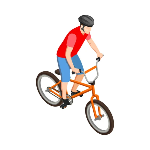 Ciclista Con Casco Montar Bicicleta Ilustración Vector Isométrico — Archivo Imágenes Vectoriales