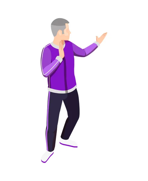 Isometrischer Aktiver Älterer Mann Sportanzug Macht Körperliche Übungen Vektor Illustration — Stockvektor