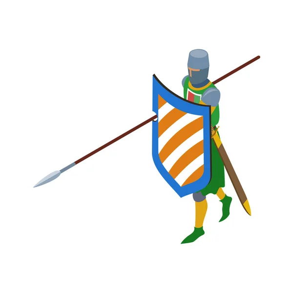 Caballero Medieval Armado Con Espada Lanza Escudo Ícono Isométrico Vector — Archivo Imágenes Vectoriales