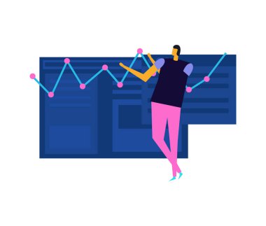 Ekran vektörü illüstrasyonunda insan grafikleriyle etkileşen insanlar ve arayüzler düz simge