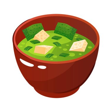 Tofu izometrik ikon resimli miso çorbası.