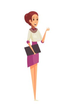 Rozet karikatür çizimi ile gülümseyen kadın çalışan