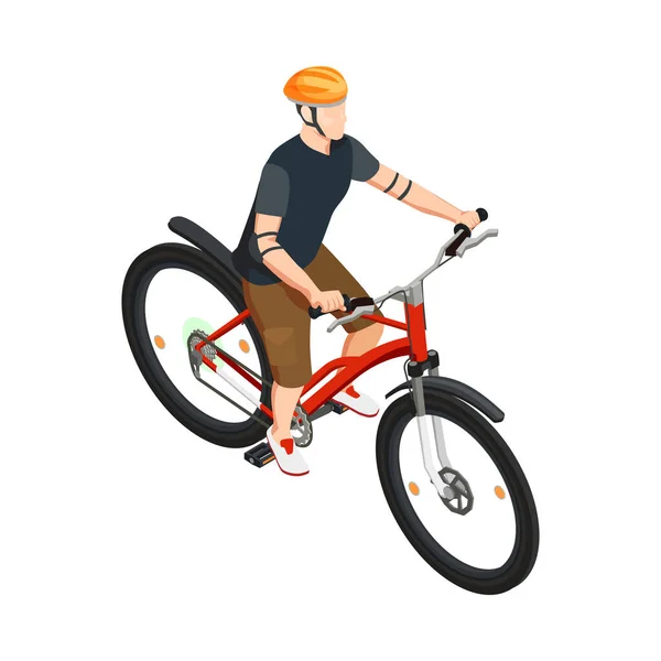 Isometric Cyclist Bicycle White Background Vector Illustration — Stock Vector