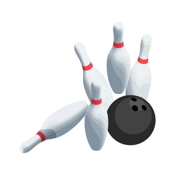 Bowling Kolíky Černá Koule Izometrické Vektorové Ilustrace — Stockový vektor