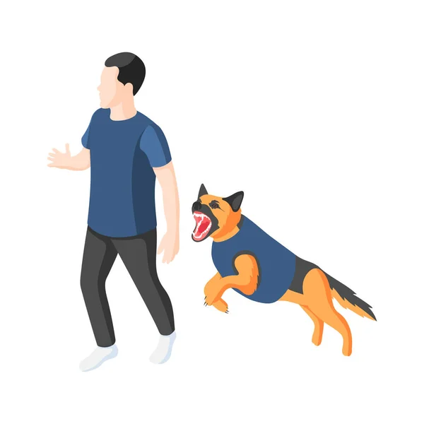 Police Dog Chasing Male Gangster Isometric Vector Illustration — Stock Vector