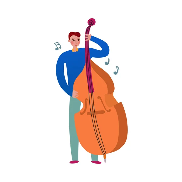 Musicista Maschile Suonare Violoncello Piatto Vettoriale Illustrazione — Vettoriale Stock