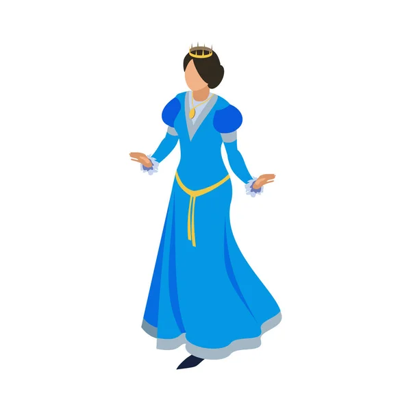 Изометрический Персонаж Средневековой Королевы Синем Платье Векторной Иллюстрации — стоковый вектор