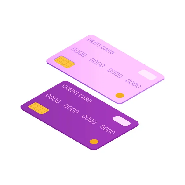 Crédito Débito Cartões Bancários Plástico Ilustração Ícone Vetor Isométrico —  Vetores de Stock