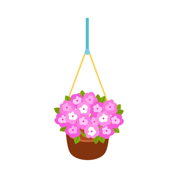 Pot Suspendu Avec Des Fleurs Roses Icône Isométrique Illustration Vectorielle — Image vectorielle