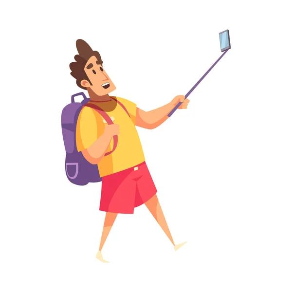 Hombre Blogger Caminando Streaming Escogiendo Vídeo Teléfono Inteligente Ilustración Vectorial — Vector de stock