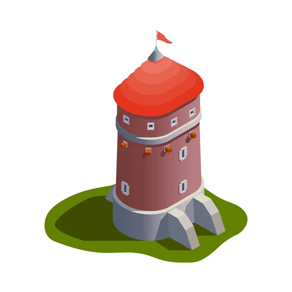 Isométrica Torre Fortaleza Medieval Edificio Vector Ilustración — Vector de stock