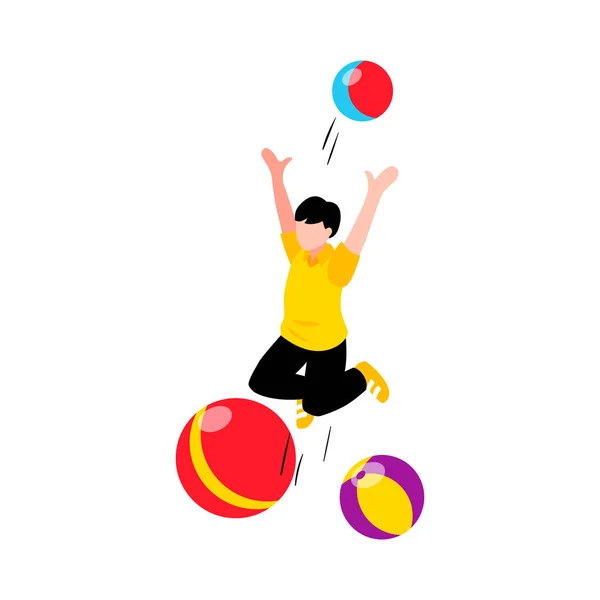 Autismo Conciencia Hiperactividad Ícono Isométrico Con Niño Pequeño Saltando Jugando — Archivo Imágenes Vectoriales