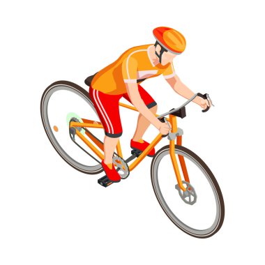 Bisikletli kask takan Isome erkek bisikletçi spor bisikleti çizimi yapıyor.