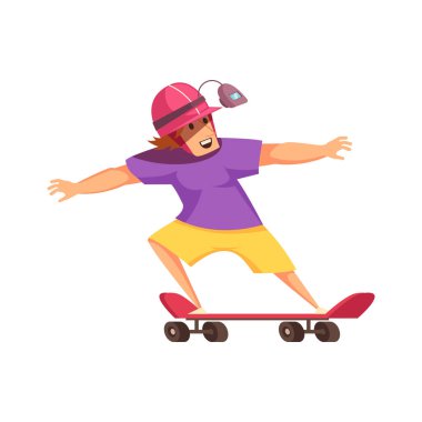 Vlog kaydedicisi kaykay karikatürü vektör illüstrasyonunda video çekiyor