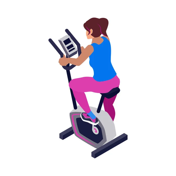 Woman Doing Fitness Exercise Bike Isometric Icon Vector Illustration — Stock Vector