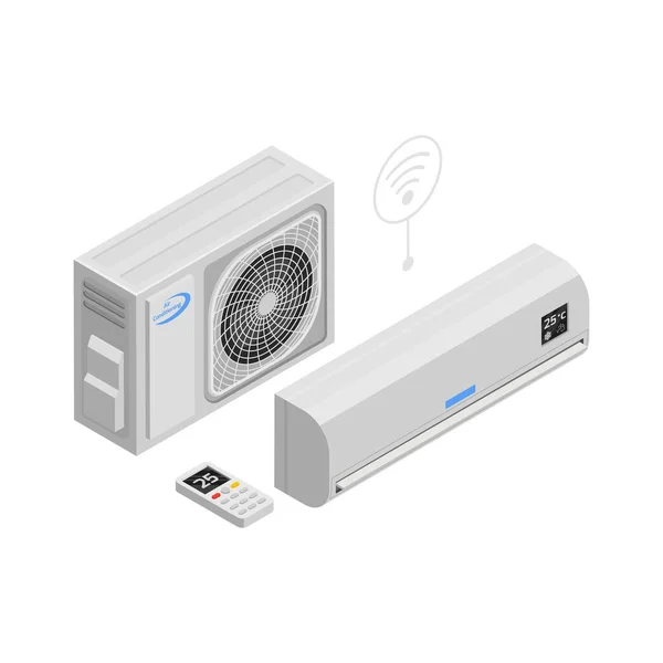 Smart Home Klimaanlage Mit Fernbedienung Isometrische Vektordarstellung — Stockvektor