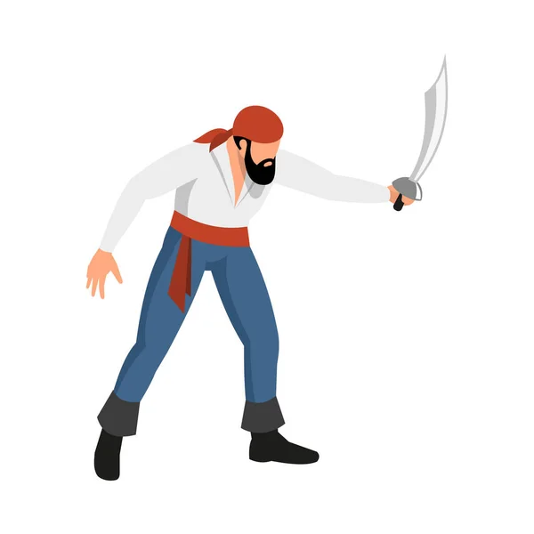 Izometrický Charakter Vousatého Piráta Ozbrojený Mečem Vektorové Ilustrace — Stockový vektor