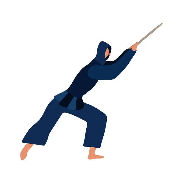 Kendo Kämpfer Auf Weißem Hintergrund Flache Vektorillustration — Stockvektor