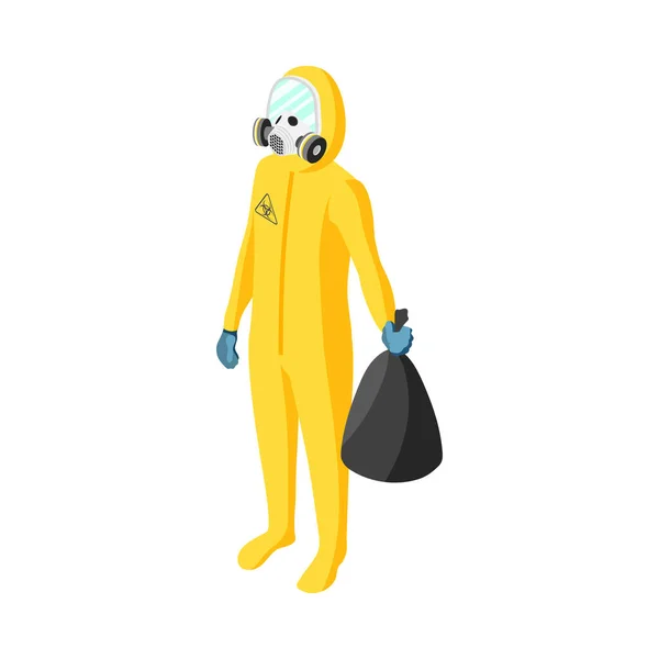 Radiation Nuclear Hazard Ecological Disaster Isometric Concept Man Wearing Protective — Stock Vector