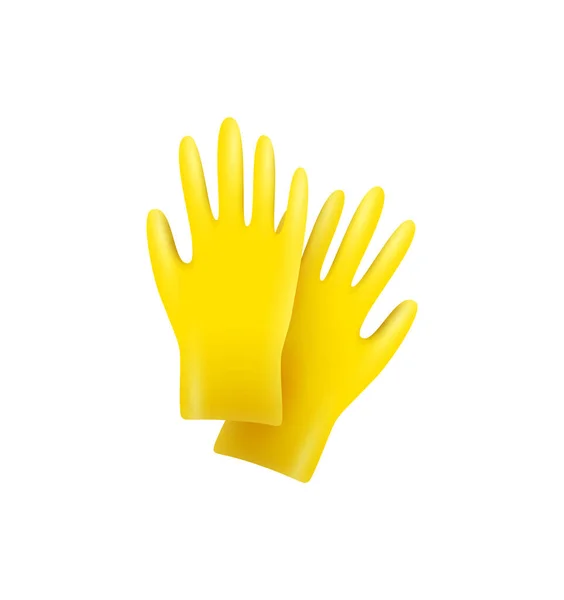 Pair Realistic Yellow Rubber Gardening Gloves Vector Illustration — Stock Vector