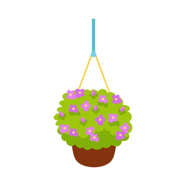 ハンギングポット等角アイコン3Dベクトルイラストで緑の植物を開花 — ストックベクタ