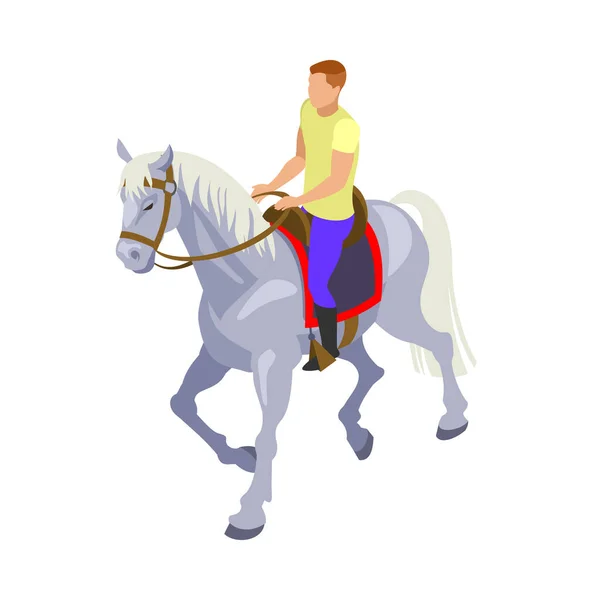 Jockey Masculino Sobre Caballo Isométrico Vector Ilustración — Vector de stock