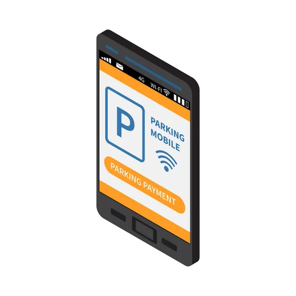 Mobiele Parking Smartphone App Online Betaling Isometrische Pictogram Vector Illustratie — Stockvector
