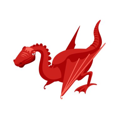 Beyaz zemin üzerinde kırmızı ejderha izometrik 3d vektör çizimi
