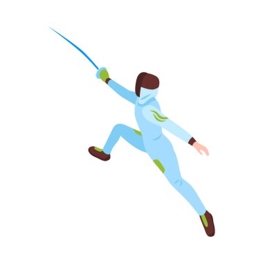 Kılıç vektör illüstrasyonlu Isometric eskrim pozisyonu