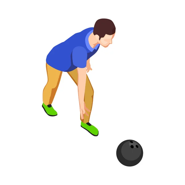 Jugador Bolos Masculino Isométrico Con Ilustración Vector Bola — Vector de stock