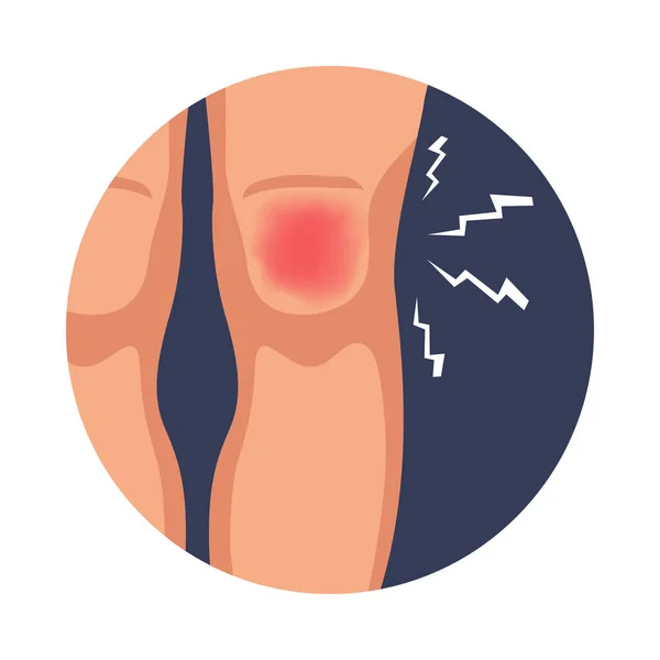 痛みを伴う人間の膝の負傷フラットラウンドアイコンベクトルイラスト — ストックベクタ