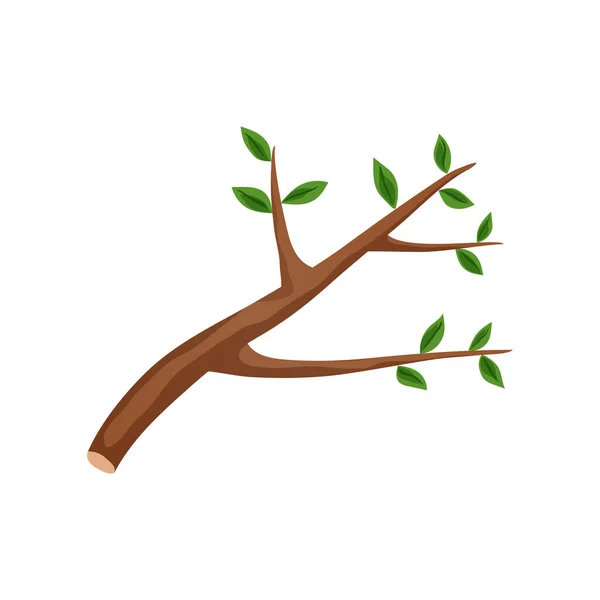 木材业木柴平面图标与绿叶矢量图解树枝 — 图库矢量图片
