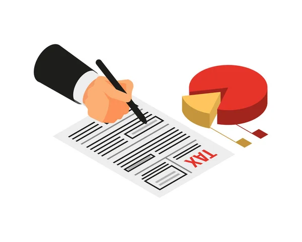 Isometric Tax Paying Icon Human Hand Signing Form Vector Illustration — Stock Vector